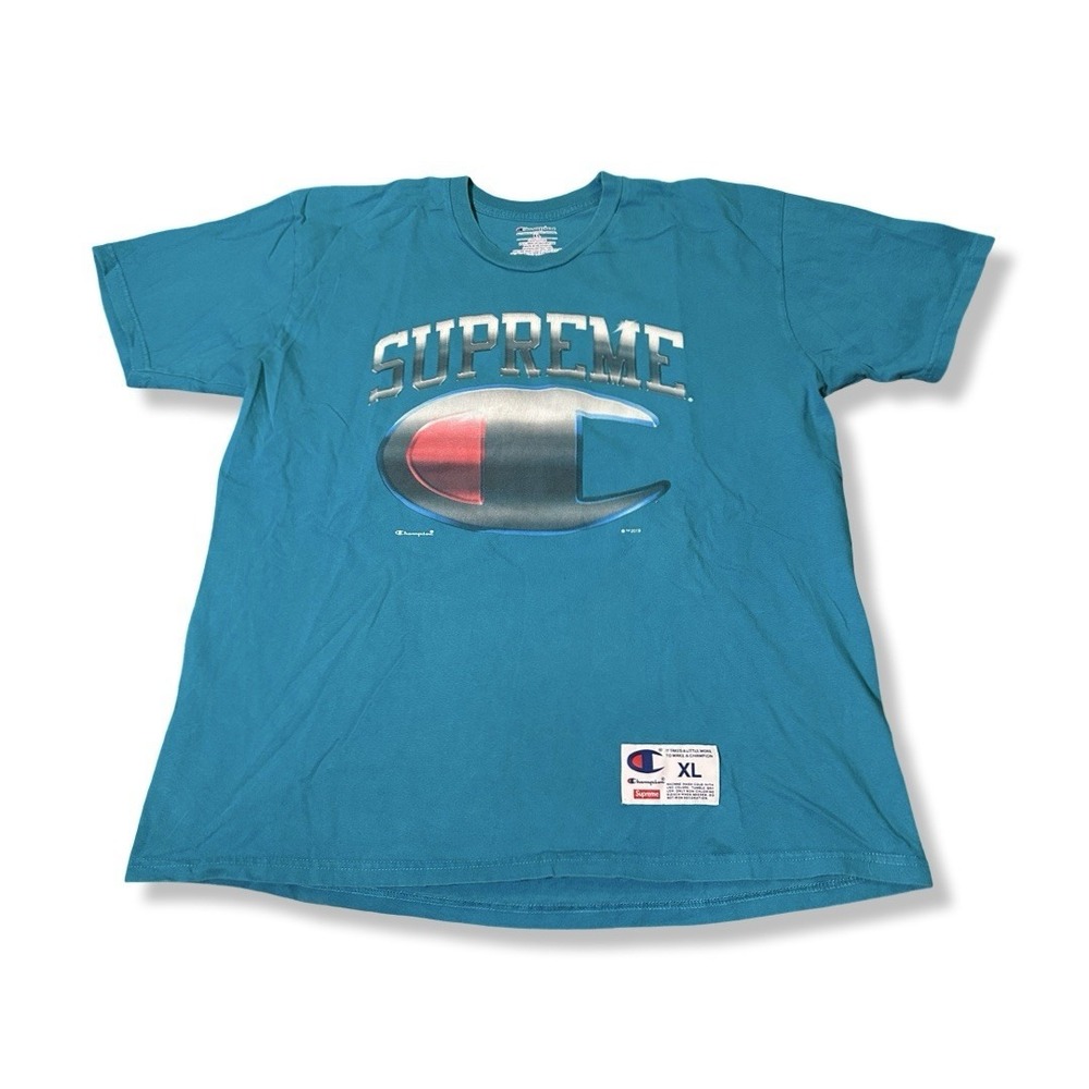 Champion x Supreme 2019 Chrome S/S T-Shirt Dark Teal Size XL Streetwear